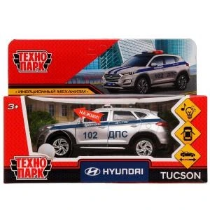 Машина металл свет-звук HYUNDAI TUCSON ПОЛИЦИЯ 12 см, двер, баг, инер, кор. Технопарк TUCSON-12SLPOL-SR