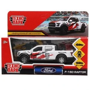 Машина металл FORD F150 RAPTOR СПОРТ 12 см, двери, багаж, инерц, белый, кор. Технопарк F150RAP-12SRT-WH