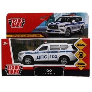 Машина металл INFINITI QX80 ПОЛИЦИЯ, 12,5 см, двери, баг., инер, белый, кор. Технопарк QX80-12POL-WH