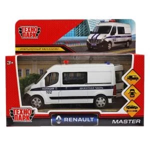 Машина металл RENAULT MASTER ПОЛИЦИЯ 14 см, двери, инерц, белый, кор. Технопарк MASTER-14POL-WH