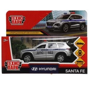 Машина металл HYUNDAI SANTAFE ПОЛИЦИЯ 12 см, двер, багаж, инер, серебр, кор. Технопарк SANTAFE2-12POL-SR