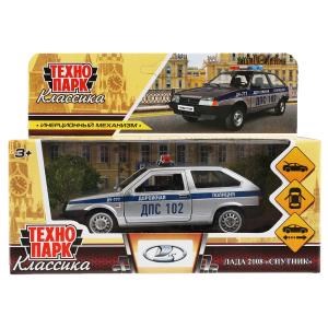 Машина металл LADA-2108 "СПУТНИК" ПОЛИЦИЯ 12 см, двери, багаж, кор. Технопарк 2108-12POL-SR