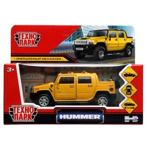 Машина металл HUMMER H2 PICKUP длина 12 см, двер, багаж, инерц, желтый, кор. Технопарк HUM2PICKUP-12-YE