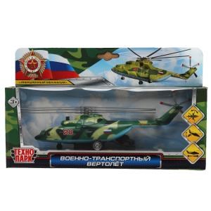 Модель металл ВЕРТОЛЕТ ВОЕННО-ТРАНСПОРТНЫЙ 20 см, люк, подв дет, камуф, кор. Технопарк COPTER-20MIL-GN