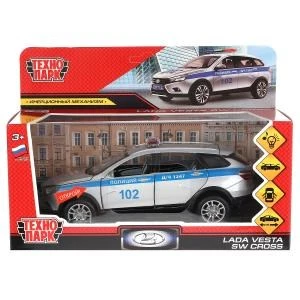 Машина металл свет-звук LADA sw cross ПОЛИЦИЯ 17,5 см, двери, кор. Технопарк VESTASWCR-124SLPOL-GY