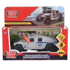 Машина металл свет-звук ПОЛИЦЕЙСКИЙ ВНЕДОРОЖНИК 12см, двер, баг, сереб, кор. Технопарк HUMVE-12SLPOL-SR