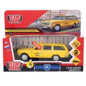 Машина металл свет-звук ГАЗ-2402 "ВОЛГА" ТАКСИ 12 см, двери, багаж, в кор. Технопарк 2402-12SLTAX-YE