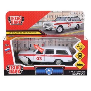 Машина металл свет-звук ГАЗ-2402 "ВОЛГА" СКОРАЯ 12 см, двери, багаж, в кор. Технопарк 2402-12SLAMB-WH