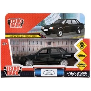 Машина металл LADA-21099 "СПУТНИК" 12 см, двери, багаж, инерц, черный, кор. Технопарк 21099-12-BK