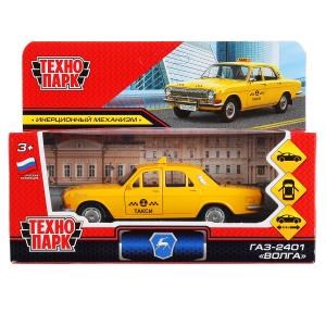 Машина металл ГАЗ-2401 ВОЛГА ТАКСИ 12 см, двери, багаж, инерц, кор. Технопарк 2401-12TAX-YE