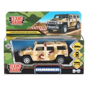 Машина металл HUMMER H2  длина 12 см, двери, багаж, инерц, КАМУФЛЯЖ, в кор. Технопарк HUM2-12MIL-BN