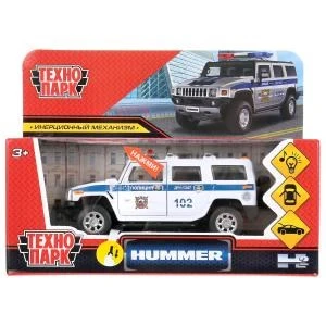 Машина металл свет-звук HUMMER H2 ПОЛИЦИЯ 12 см, двер, баг, ин, белый, кор. Технопарк HUM2-12SLPOL-WH