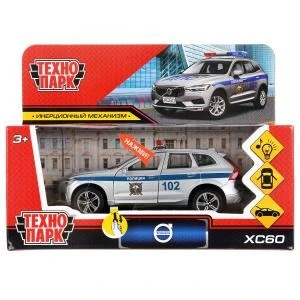 Машина металл свет-звук VOLVO xc60 ПОЛИЦИЯ 12 см, двер, баг, инерц, кор. Технопарк XC60-12SLPOL-SR