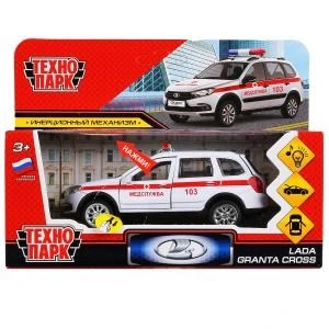 Машина металл свет-звук LADA GRANTA CROSS СКОРАЯ 12 см, двер,баг, инер, кор. Технопарк GRANTACRS-12SLAMB-WH