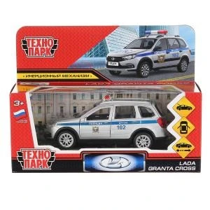 Машина металл LADA GRANTA CROSS ПОЛИЦИЯ 12 см, двер,багажник, серебр, кор. Технопарк GRANTACRS-12POL-SR