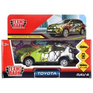 Машина металл TOYOTA RAV4 ГРАФИТИ 12 см, двери, багаж, инерц, ассорт, кор. Технопарк RAV4-12SRT-SUP