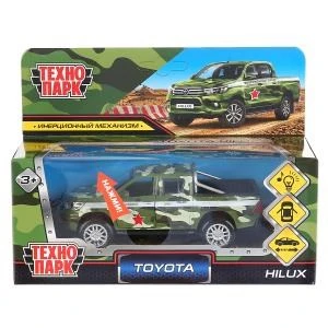 Машина металл свет-звук TOYOTA HILUX КАМУФЛЯЖ 12 см, двери, инерц, кор. Технопарк HILUX-12SLMIL-GN