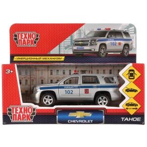 Машина металл CHEVROLET TAHOE ПОЛИЦИЯ длина 12 см, двери, багаж, инерц, кор. Технопарк TAHOE-P