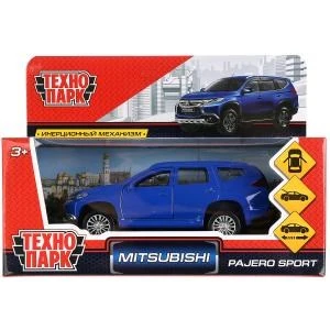 Машина металл MITSUBISHI PAJERO SPORT 12 см, двери, баг, инер, синий, кор. Технопарк PAJERO-S-BU