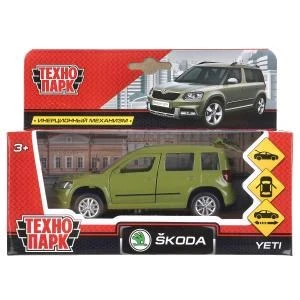 Машина металл SKODA YETI длина 12 см, двери, багаж, инерц, зеленый, кор. Технопарк YETI-GN