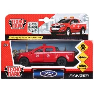 Машина металл FORD ranger ПИКАП пожар., 12 см, дв., багаж., инерц., кор. Технопарк SB-18-09-FR-F