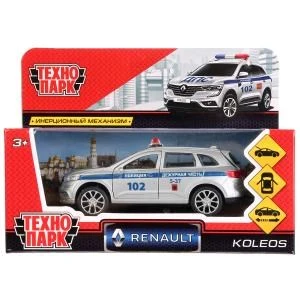 Машина металл RENAULT KOLEOS ПОЛИЦИЯ 12 см, двери, багаж, инер. в кор. Технопарк KOLEOS-P