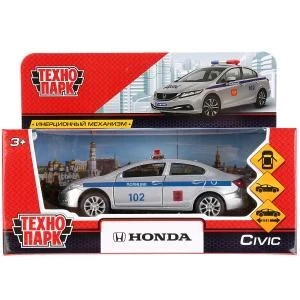 Машина металл HONDA CIVIC ПОЛИЦИЯ 12 см, двери, багаж, инерц, кор. Технопарк CIVIC-P