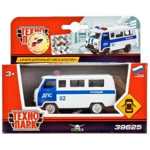 Машина металл УАЗ 39625 ПОЛИЦИЯ 9 см, дверь, инерц, бел, кор. Технопарк X600-H09021-R
