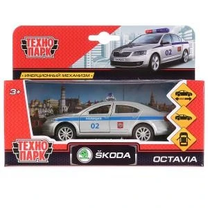 Машина металл SKODA OCTAVIA ПОЛИЦИЯ длина 12 см, двери, багаж, инерц. кор. Технопарк OCTAVIA-P