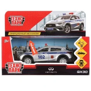 Машина металл свет-звук INFINITI QX30 ПОЛИЦИЯ 12 см, двери, баг, инерц, кор. Технопарк QX30-P-SL