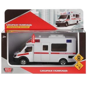 Машина металл свет-звук "скорая помощь", 17 см, двери, инерц, кор. Технопарк 1022S-R