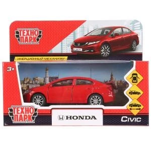 Машина металл HONDA CIVIC длина 12 см, двери, багаж, инерц, красный, кор. Технопарк CIVIC-RD