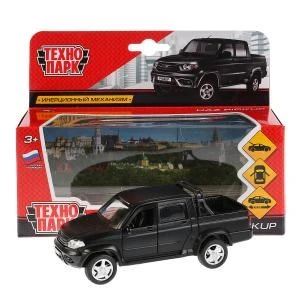 Машина металл UAZ PICKUP МАТОВЫЙ черный, 12 см, откр дв, багаж, инерц., кор. Технопарк PICKUP-BE