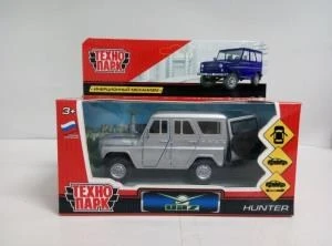 Машина металл UAZ HUNTER длина 12 см, двери, багаж, инерц, серебристый, кор. Технопарк HUNTER-SL