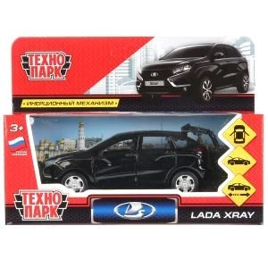 Машина металл LADA XRAY длина 12 см, двери, багаж, инерц, черный, кор. Технопарк XRAY-BK