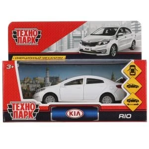 Машина металл KIA RIO длина 12 см, двери, багаж, инерц, белый, кор. Технопарк RIO-WT