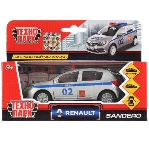 Машина металл RENAULT sandero ПОЛИЦИЯ, 12 см, двери, багаж., инерц., кор. Технопарк SB-17-61-RS(P)-WB