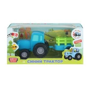 Машина металл СИНИЙ ТРАКТОР с телегой 11 см, инерц, синий, кор. Технопарк BLUTRA-11CART-BU