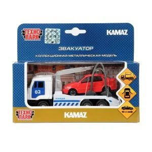Машина металл KAMAZ ЭВАКУАТОР, 12 см, дв., инерц.+ машинка 7,5 см, кор. Технопарк SB-16-27-A1-WB (48)