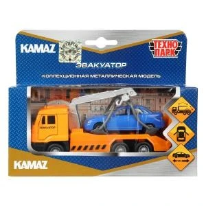 Машина металл KAMAZ ЭВАКУАТОР, 12 см,дв.,подв.дет.,инер.+машина 7,5 см, кор. Технопарк SB-16-27-A2-WB (48) (48)