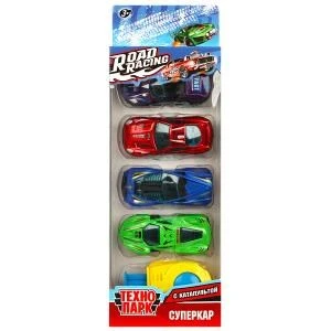 Машина металл ROAD RACING набор СУПЕРКАР 7,5 см, 4 шт, катап, в ассорт, кор. Технопарк RR-SET-65024-R