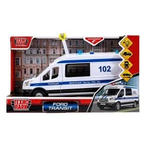 Машина пластик свет-звук FORD TRANSIT ПОЛИЦИЯ 22,5 см, двери, 4 кнопки, кор. Технопарк TRANSITVAN-22PLPOL-WH (36)