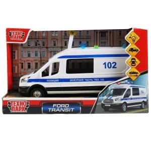Машина пластик свет-звук FORD TRANSIT ПОЛИЦИЯ 22,5 см, двери, 4 кнопки, кор. Технопарк TRANSITVAN-22PLPOL-WH