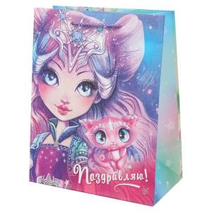 Пакет подарочный МАТОВЫЙ м,сказочные девочки,140 гр/м2 ЧУДО ПРАЗДНИК PM-104843-NB2 (144)