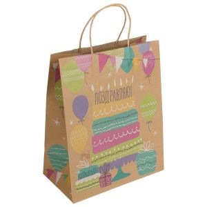 Пакет подарочный крафт l,с днем рождения,140 гр/м2 ЧУДО ПРАЗДНИК PL-112903-HBK