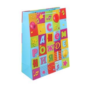 Пакет подарочный МАТОВЫЙ xl,день рождения мозайка,140 гр/м2 ЧУДО ПРАЗДНИК PXL-104471-HB6 (60)