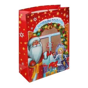 Пакет подарочный с окном pvc xl,новый год,190 гр/м2 ЧУДО ПРАЗДНИК PWXL-113308-NY