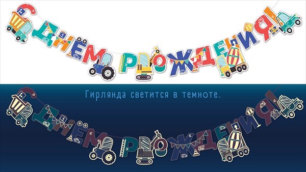 СВЕТЯЩАЯСЯ в темноте гирлянда "С Днём Рождения" 84.564 84.564