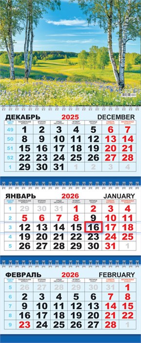 Квартальный календарь на 2026 год "Природа. Берёзки" КТ-26-160 (в упаковке) КТ-26-160