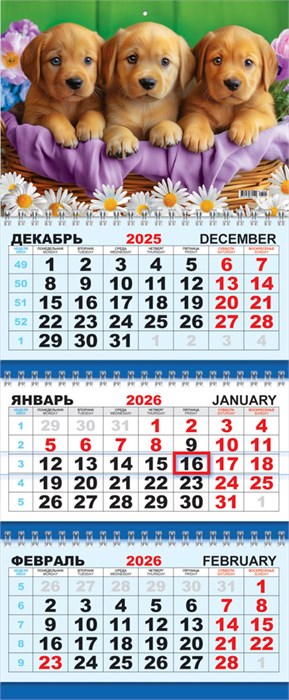Квартальный календарь на 2026 год "Собаки. Милое трио" КТ-26-104 (в упаковке) КТ-26-104